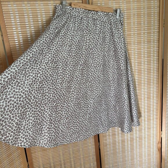 Vintage Circle Skirt Brown Leaf Print Polyester Elastic Waist M - Picture 3 of 9